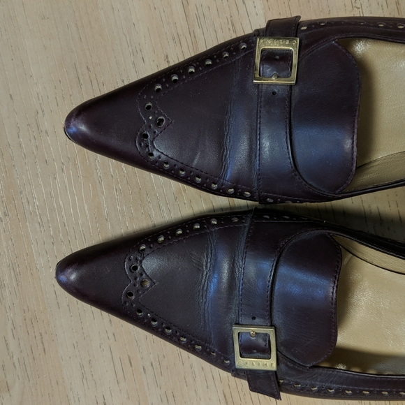 Celine burgundy-brown leather classic pumps/shoes, 2 1/2" heal,size 38 - Picture 4 of 11